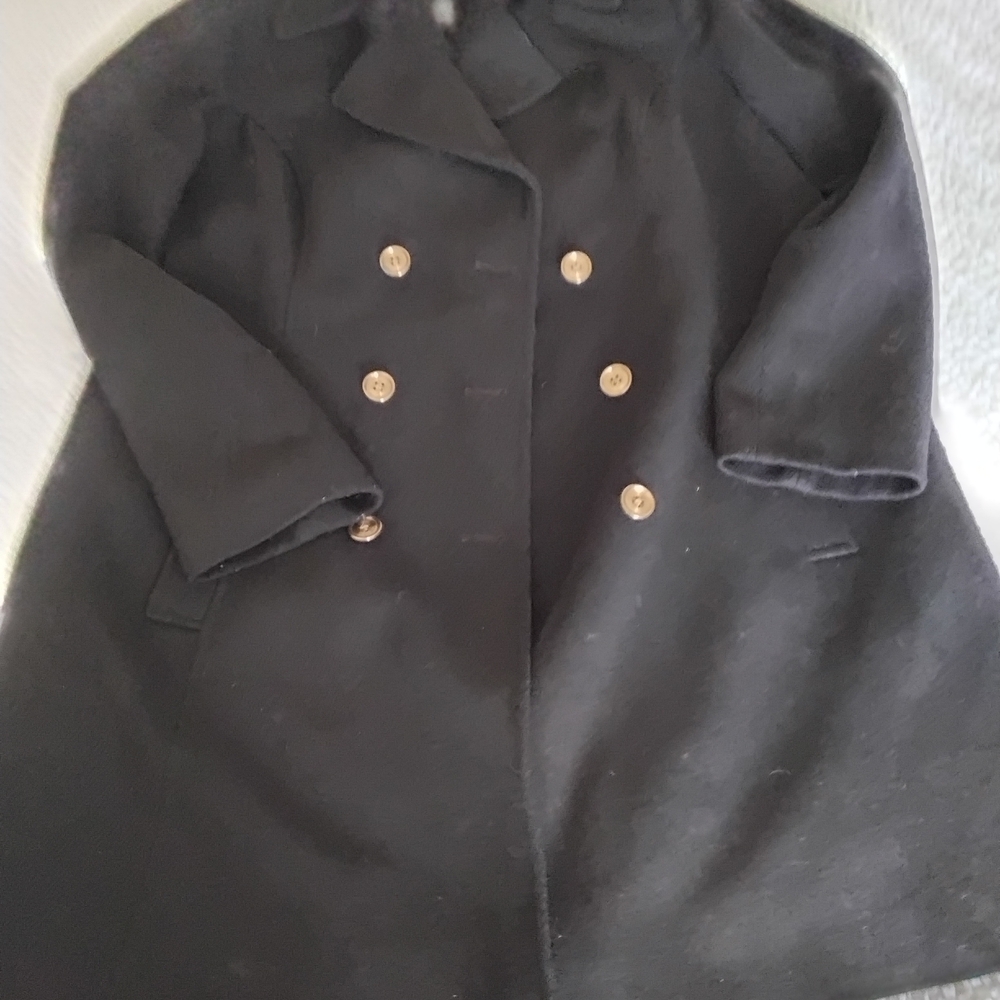 Liz Claiborne Black Double-Breasted Pea Coat with Gold Buttons
